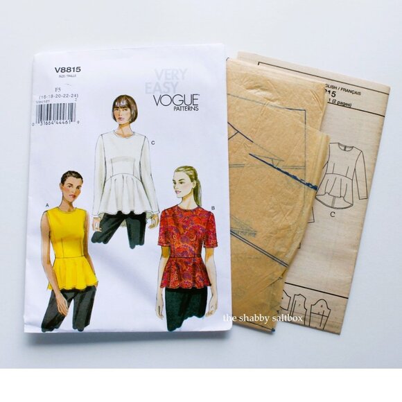 Vintage Vogue Sewing Pattern V8815 Peplum Tops 16-18-22-24 F5 Very Easy 2012 - Picture 1 of 4